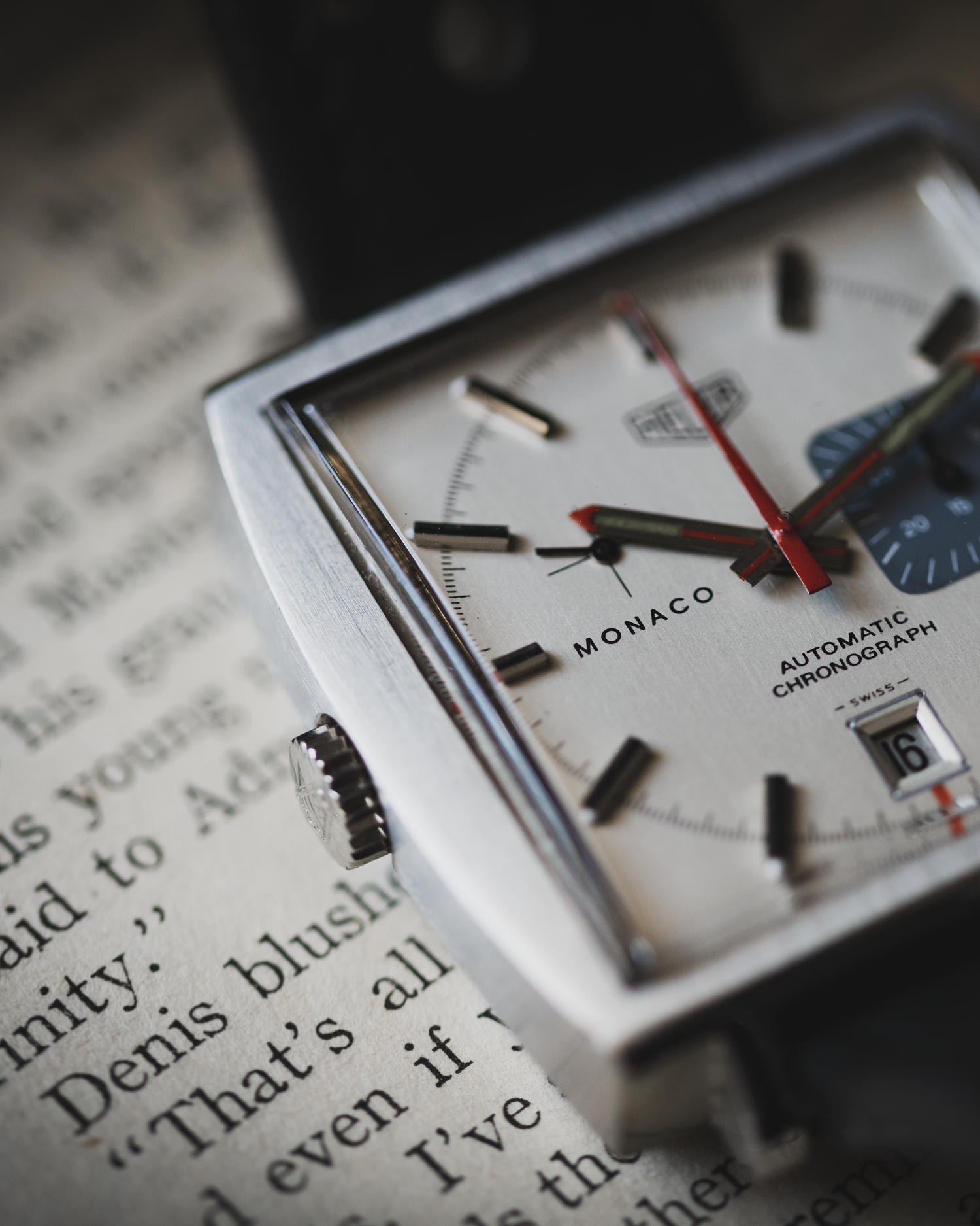 Close up of a Heuer Monaco case