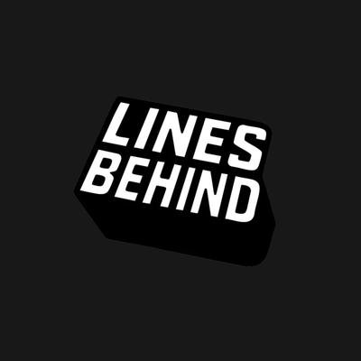 Black and white logo with 'LINES BEHIND' text on a black background